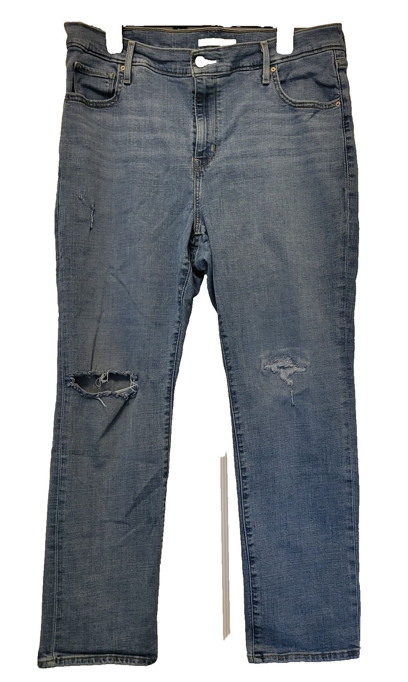 Levi's High Rise Straight Jeans Womens Plus 18W Distressed Blue 36W x 29L Ripped